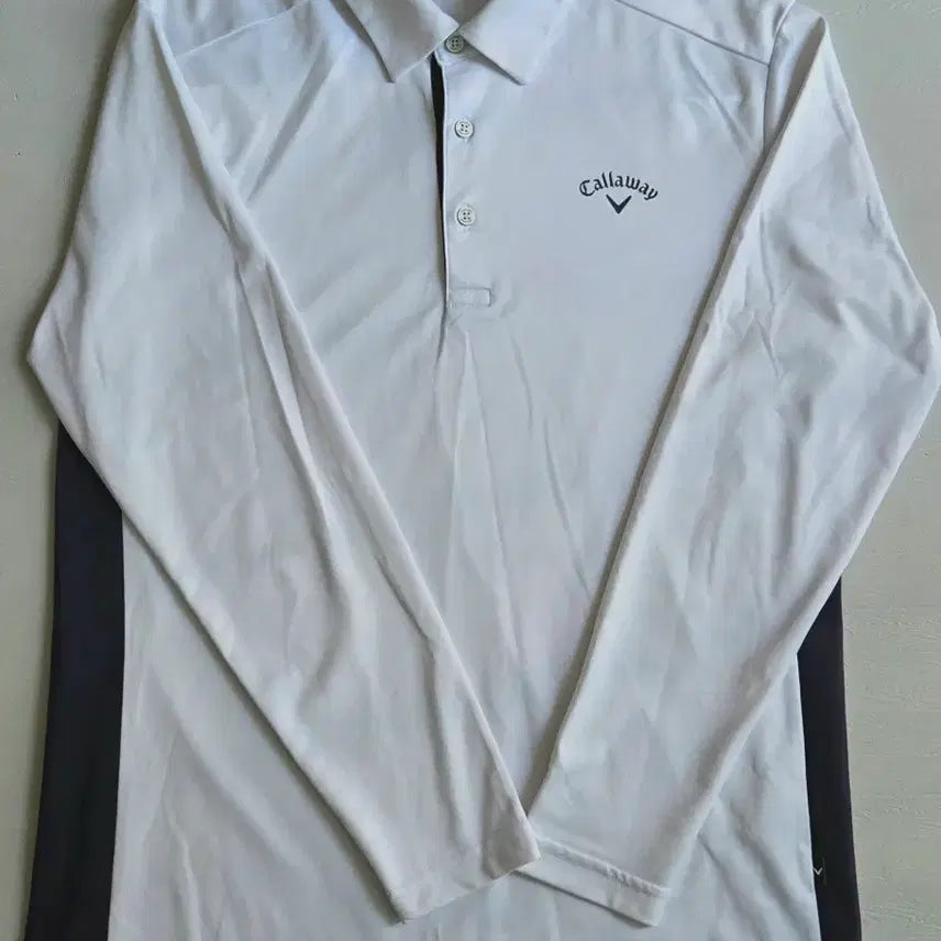 [BUNJANG] Callaway Men's Golf Performance Long Sleeve Polo Shirt Size 100 (White/Navy) / 캘러웨이 남성 골프 기능성 긴팔 카라티사이즈 100(화이트/네이비)