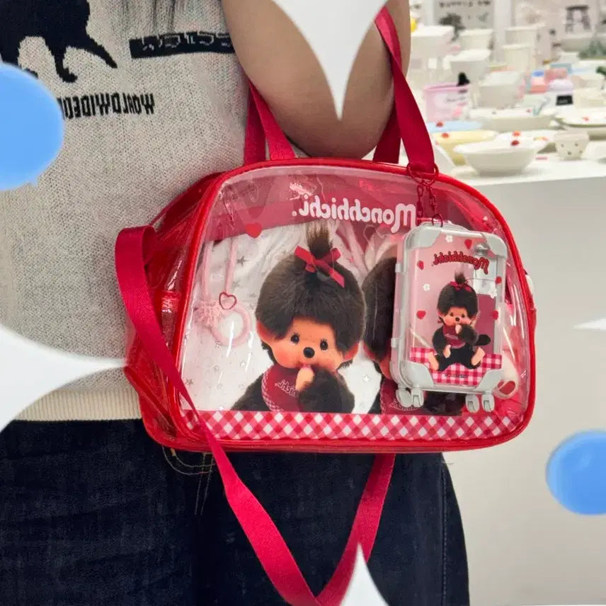 [BUNJANG] Monchhichi Beach Bag & Carrier Charm Set / 몬치치 비치백 + 몬치치 캐리어 키링