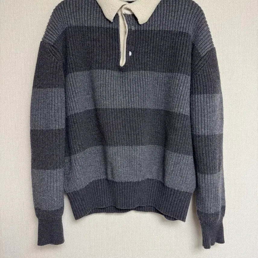 [BUNJANG] Pokerface Rugby Knit Grey/Charcoal / 포커페이스 럭비 니트 그레이/차콜 50