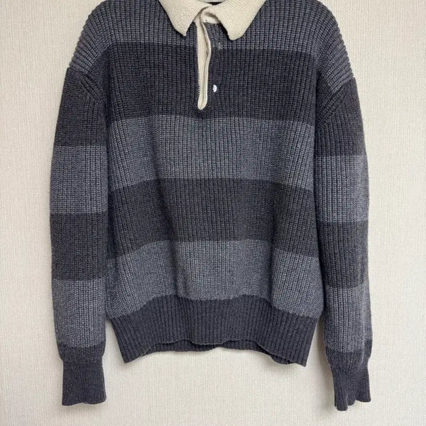 [BUNJANG] Pokerface Rugby Knit Grey/Charcoal / 포커페이스 럭비 니트 그레이/차콜 50