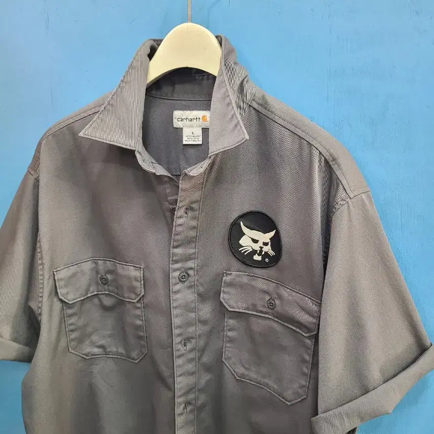 [BUNJANG] Carhartt Cat Patch Short Sleeve Work Shirt Charcoal Grey L / 칼하트 고양이 와펜 반팔워크셔츠 like아메카지