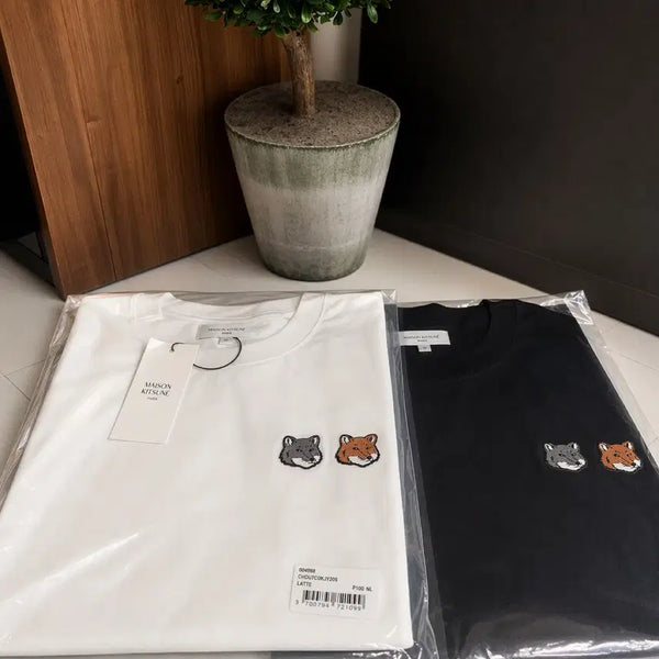 [BUNJANG] Maison Kitsuné Double Fox Patch T-Shirt Black/White (Sealed) / 메종키츠네 더블폭스 반팔티 블랙/화이트 미개봉 새상품