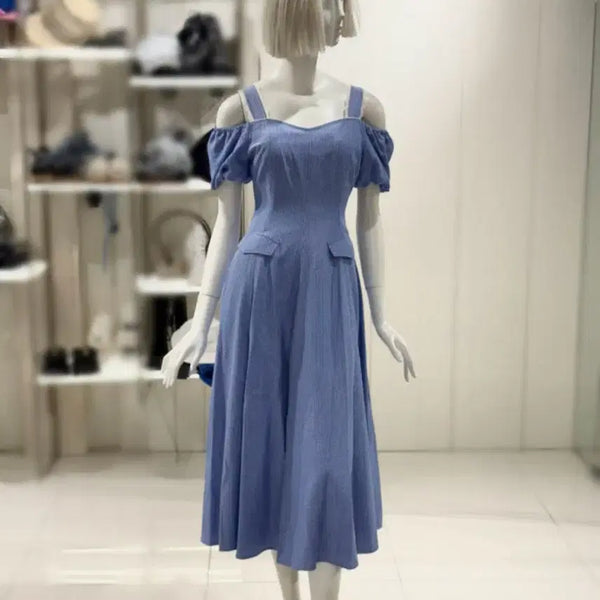 [BUNJANG] Egoist Two-Way Off-Shoulder Striped Volume Dress / 에고이스트 원피스 투웨이 오프숄더 스트라이프 볼륨 드롭