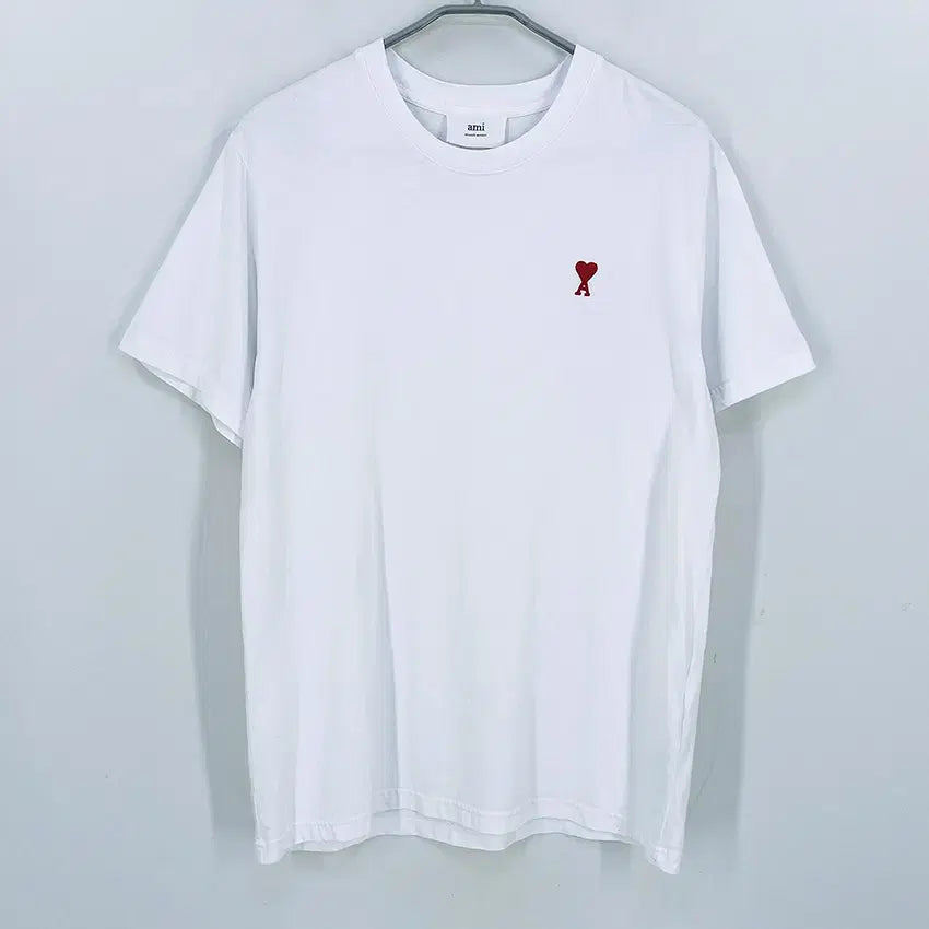 [BUNJANG] AMI Men's Summer Logo Embroidered T-Shirt White L / 아미 남성 여름 로고자수 반팔티 화이트L (HU45094)