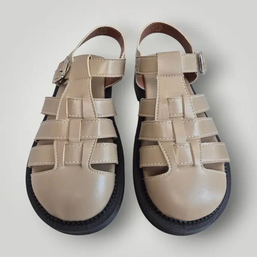 [BUNJANG] Beige Strap Platform Sandals (240) / 스트랩 플랫폼 샌들 240