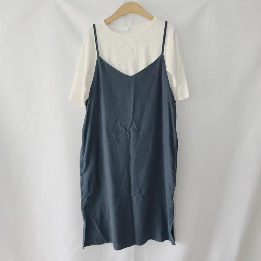 [BUNJANG] Denim Blue Cotton Sleeveless Maxi Dress One Size / 진 청녹색 면 나시원피스 F 프리사이즈 (레이어드)