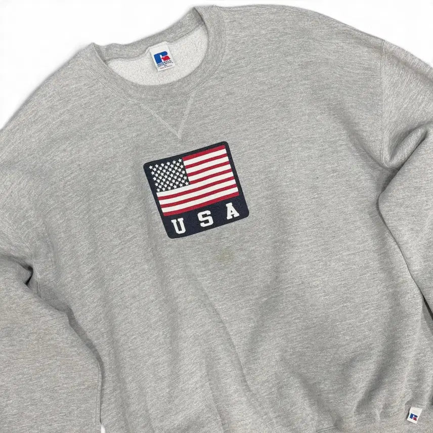 [BUNJANG] Vintage Russell Athletic USA Graphic Sweatshirt XL / 빈티지 러셀(RUSSELL) 성조기 USA 그래픽 스웻셔츠, 맨투맨 XL