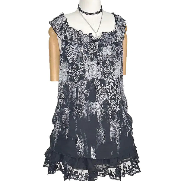 [BUNJANG] Vintage Grunge Paisley Ethnic Chiffon Shirring Ribbon Tank Top Mori Girl Y2K Hippie / 일본빈티지 그런지페이즐리에스닉 쉬폰셔링리본나시티모리걸하구미룩갸루y2k히피