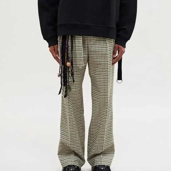 [BUNJANG] Andersson Bell Green Check Belted Wide Leg Side Slit Trousers L / (새상품) 앤더슨벨 그린체크 벨티드 와이드 레그드 사이드슬릿 트라우져 L