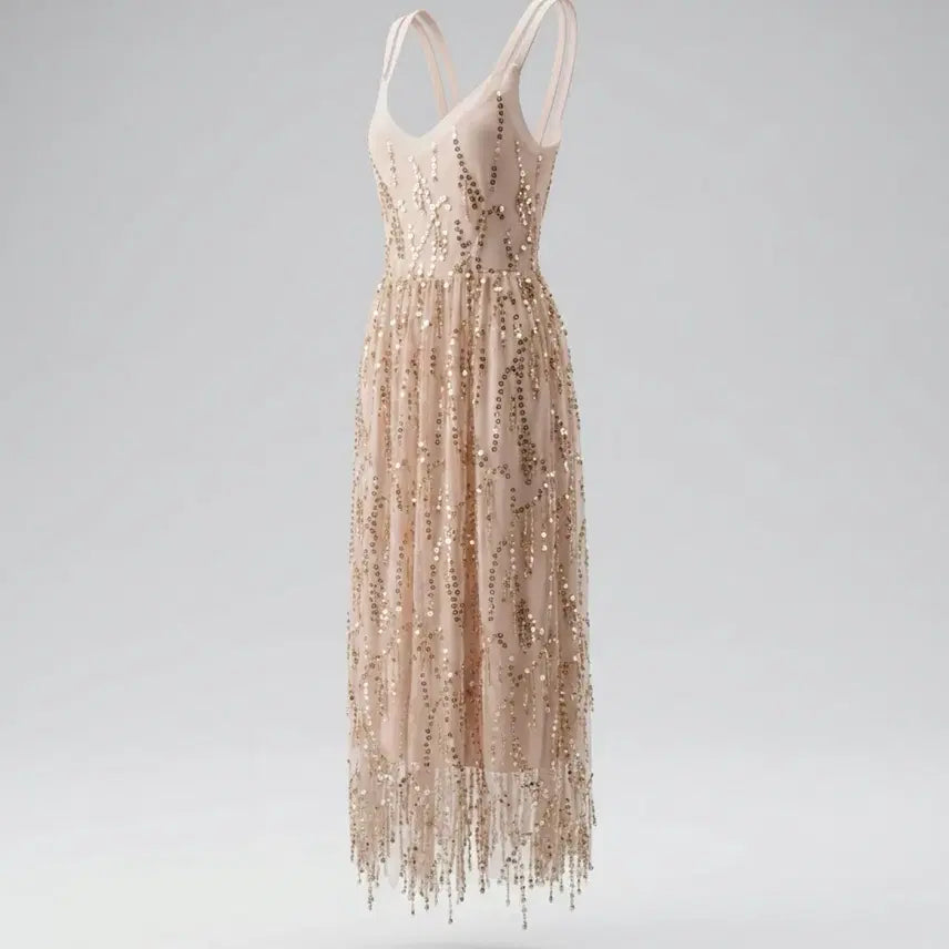 [BUNJANG] Women's Ivory Sequin Sleeveless Dress (Size S) / 여성S/ 수입 아이보리 스팽글 나시원피스