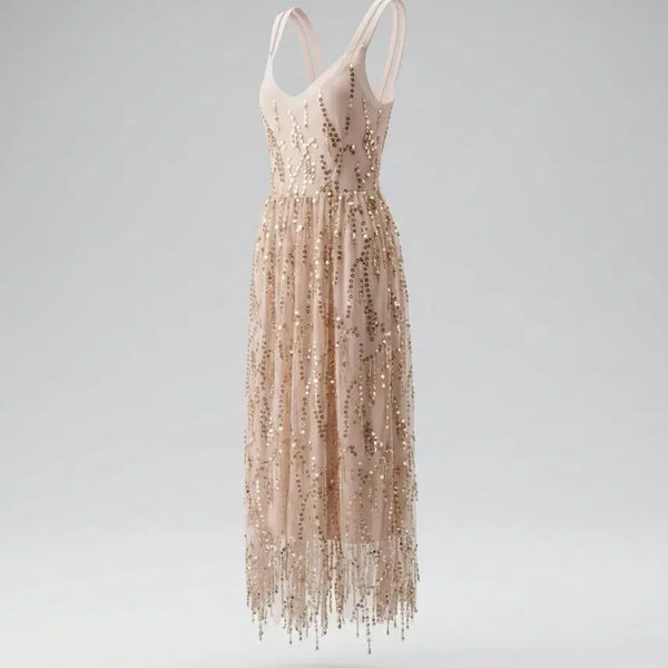 [BUNJANG] Women's Ivory Sequin Sleeveless Dress (Size S) / 여성S/ 수입 아이보리 스팽글 나시원피스