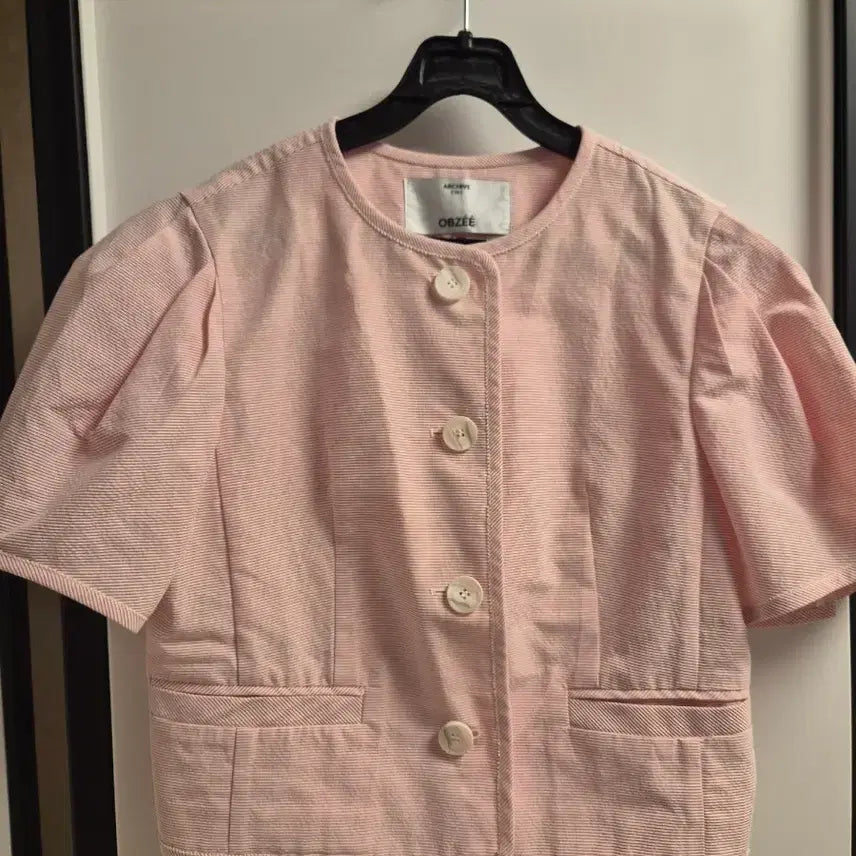 [BUNJANG] Obzeu Stripe Puff Short Sleeve Jacket / 한섬 오브제 스트라이프 퍼프 반팔 자켓