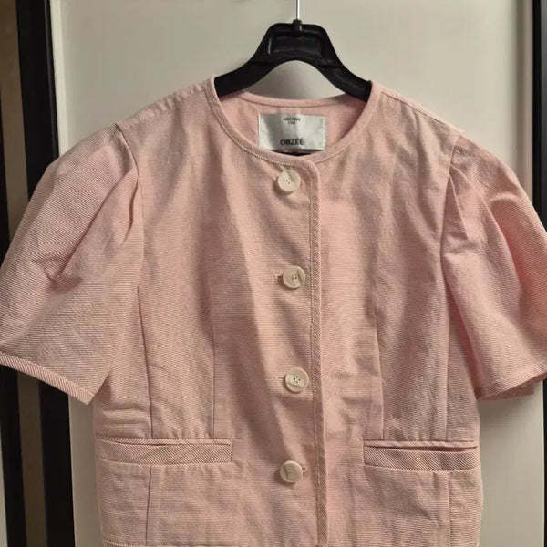 [BUNJANG] Obzeu Stripe Puff Short Sleeve Jacket / 한섬 오브제 스트라이프 퍼프 반팔 자켓
