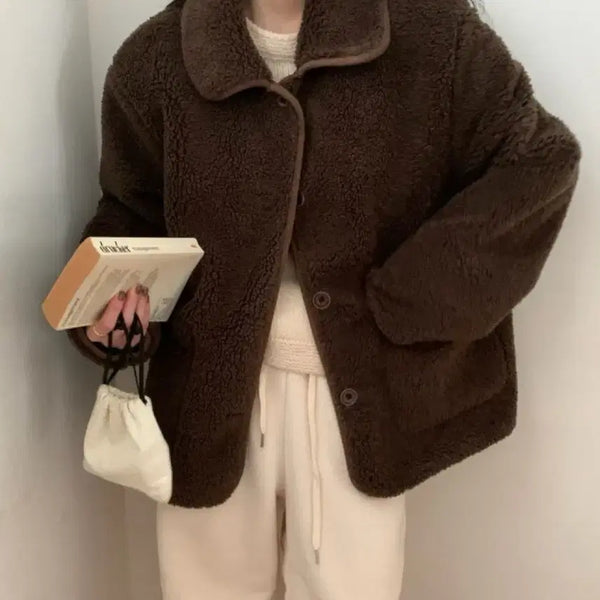 [BUNJANG] COMEHERE Brown Faux Fur Shearling Jacket / 컴히얼 무스탕 퍼 자켓 브라운