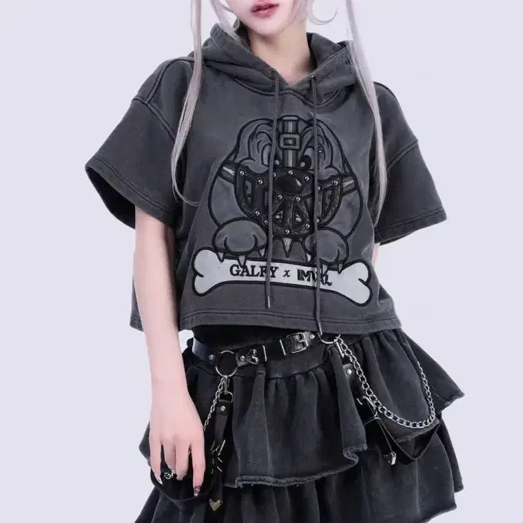 [BUNJANG] Qooza X Galpy Collaboration Hooded Sweatshirt / Qooza 쿠자 갈피 콜라보 후드 / 양산형 지뢰계 펑크 스나계 리즈리사
