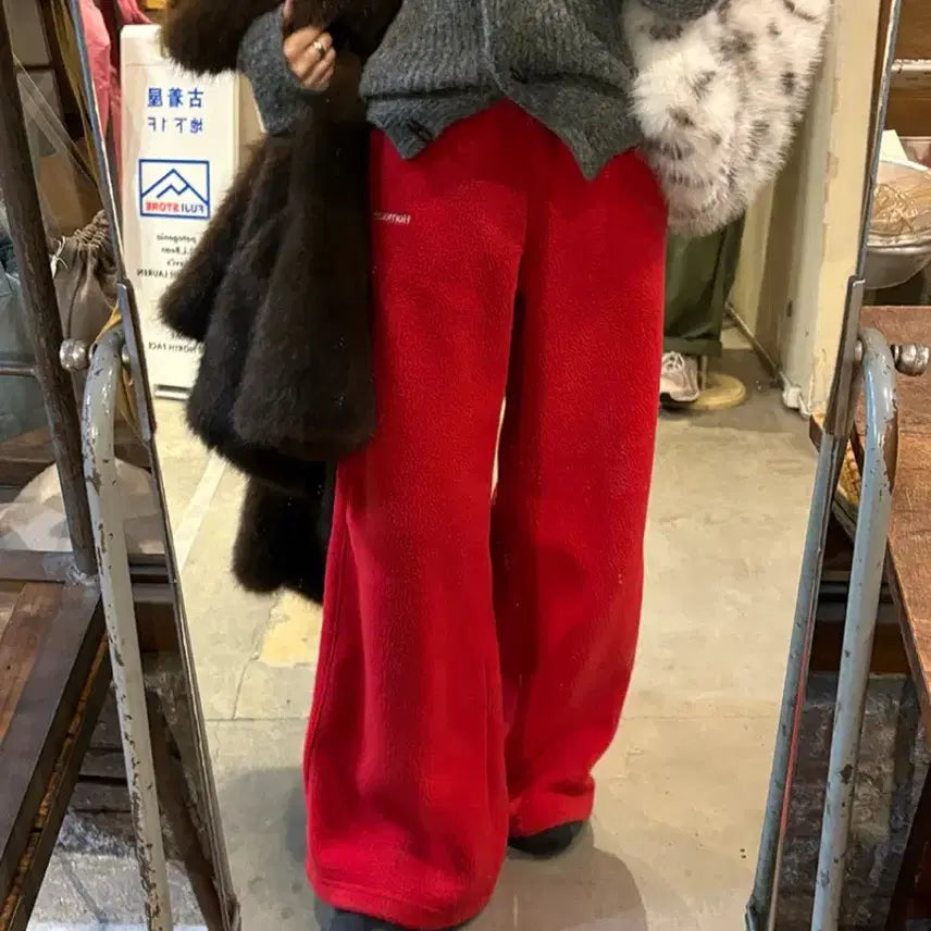 [BUNJANG] Love By Mood Homecoming Fleece Pants Red / 러브바이무드 홈커밍 후리스 팬츠