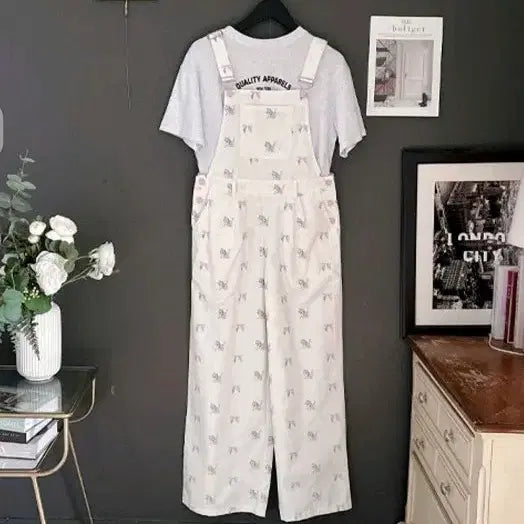 [BUNJANG] Cat Pattern Overalls Pants / 고양이 패턴 멜빵바지