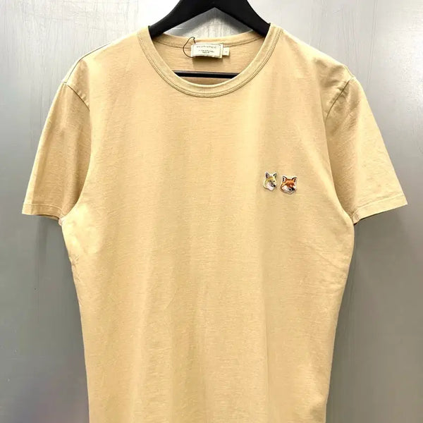[BUNJANG] Maison Kitsune Double Fox Head Patch Beige Short Sleeve T-Shirt / Maison kitsune 메종키츠네 더블폭스 헤드패치 베이지 반소매 티