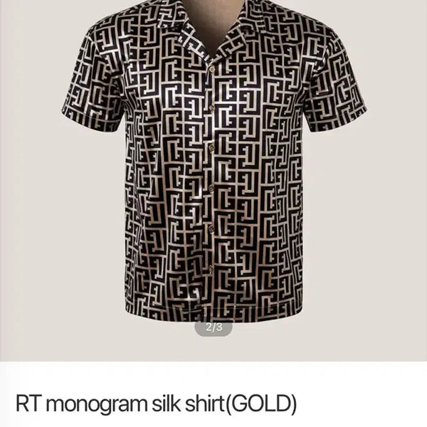 [BUNJANG] Raffinato Etoile Monogram Silk Shirt Gold Size 48 / 라피나토 에뚜알 모노그램 실크 셔츠 골드 48사이즈 미개봉 판매