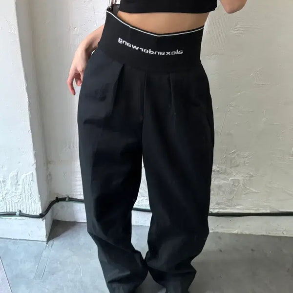 [BUNJANG] Alexander Wang Logo Banding Wide Carrot Pants / Alexander Wang 알렉산더왕 로고 밴딩 와이드 캐롯 팬츠
