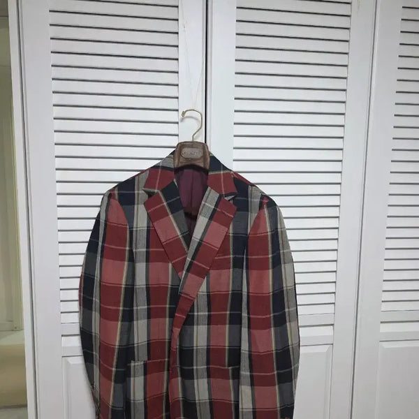 [BUNJANG] Stile Latino Madras Check Wool/Linen Summer Jacket - Size 52 / 스틸레라티노 마드라스 체크 울/린넨 썸머 자켓 52사이즈