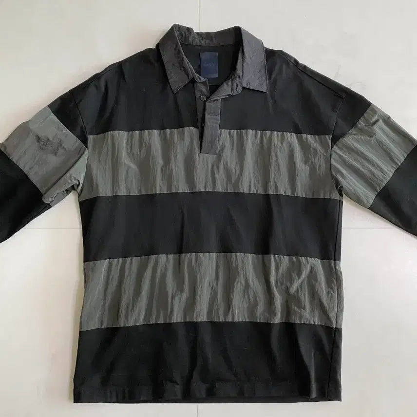 [BUNJANG] Juun.J Striped Rugby Collar Long Sleeve T-Shirt / 준지(Juun.J) 스트라이프 럭비 카라 긴팔 티셔츠 (정품)