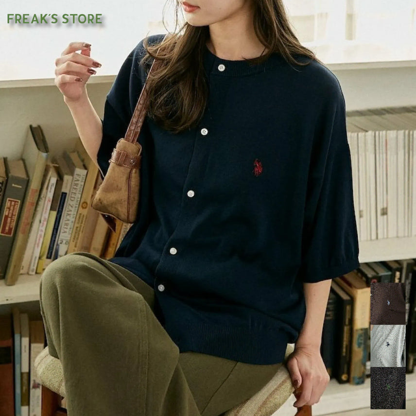 [BUNJANG] Freaks Store x U.S. Polo Assn. Exclusive Crewneck Cooling Knit Cardigan / 프릭스 스토어 U.S. 폴로 어쏜 별주 크루넥 쿨링 니트 가디건
