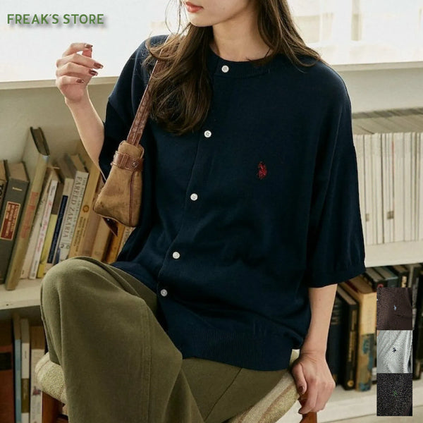[BUNJANG] Freaks Store x U.S. Polo Assn. Exclusive Crewneck Cooling Knit Cardigan / 프릭스 스토어 U.S. 폴로 어쏜 별주 크루넥 쿨링 니트 가디건