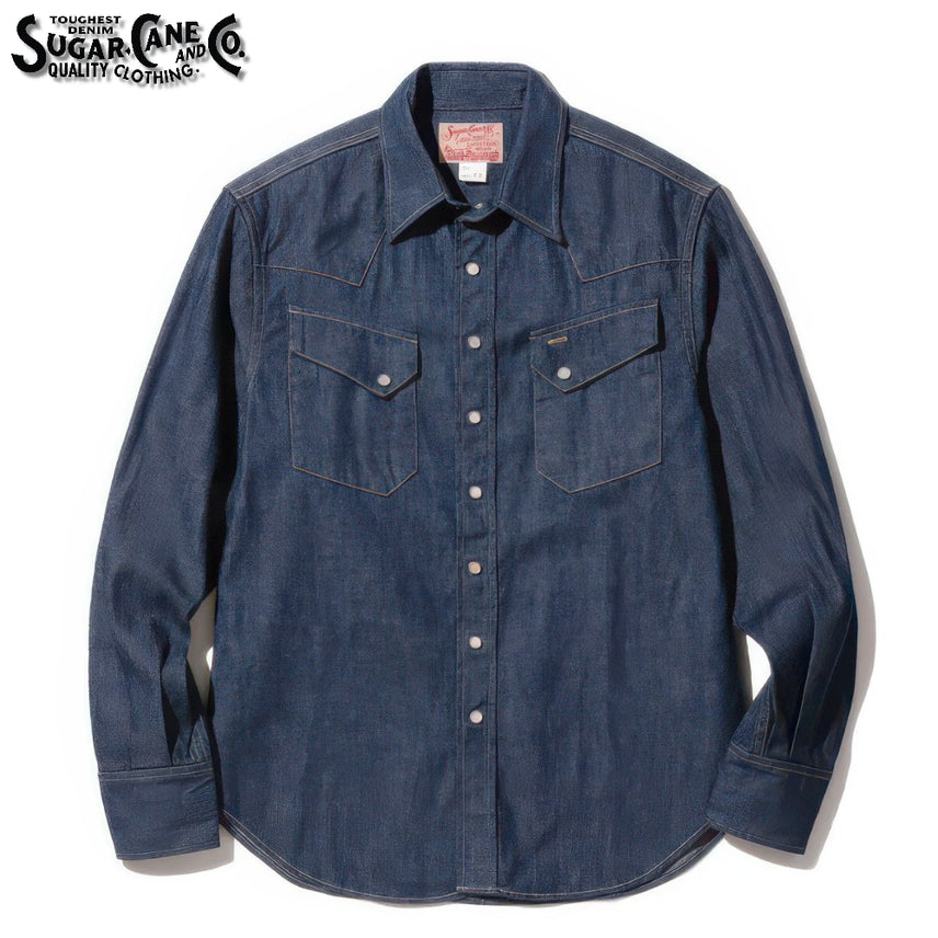 [BUNJANG] Sugar Cane Blue Denim Western Shirt / 슈가케인 블루 데님 웨스턴 셔츠 긴팔