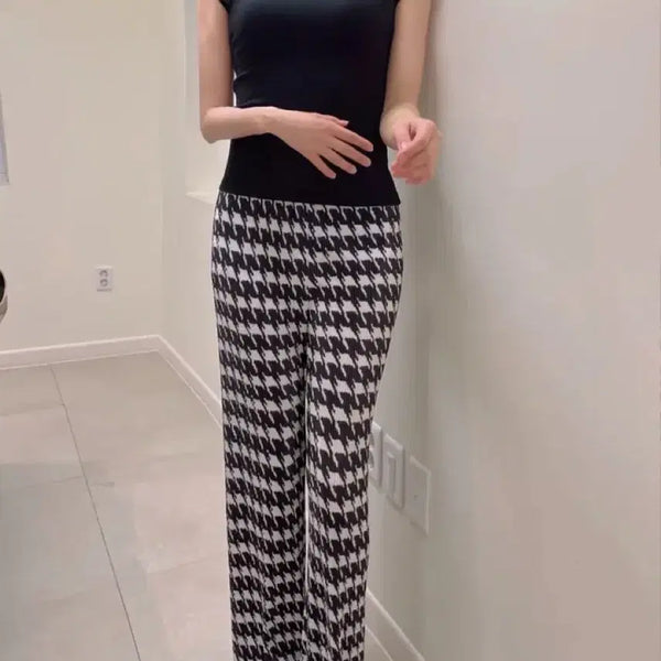 [BUNJANG] Swallow Check Houndstooth Pleated Wide Pants / 제비 체크 하운드 밴딩 플리츠 찰랑 와이드 팬츠 바지