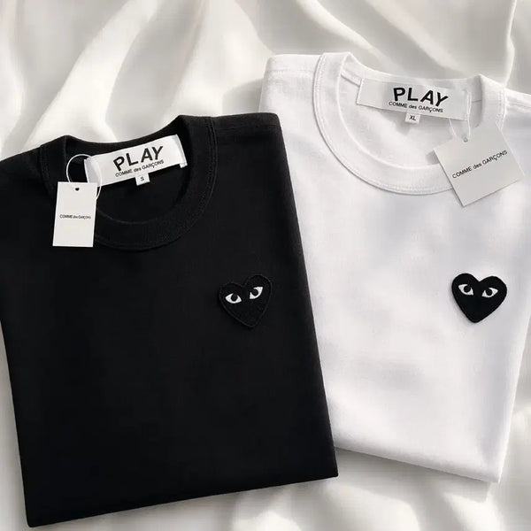 [BUNJANG] Comme des Garçons Black Heart Appliqué Short Sleeve T-Shirt / 꼼데가르송 블랙와펜 반팔 티셔츠 블랙/화이트 미개봉 새상품 블랙하트