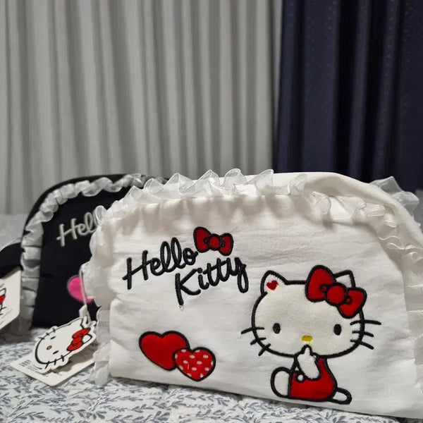 [BUNJANG] Sanrio Hello Kitty Lace Pouch Black/White / 산리오 정품 헬로키티 레이스 파우치 블랙/화이트