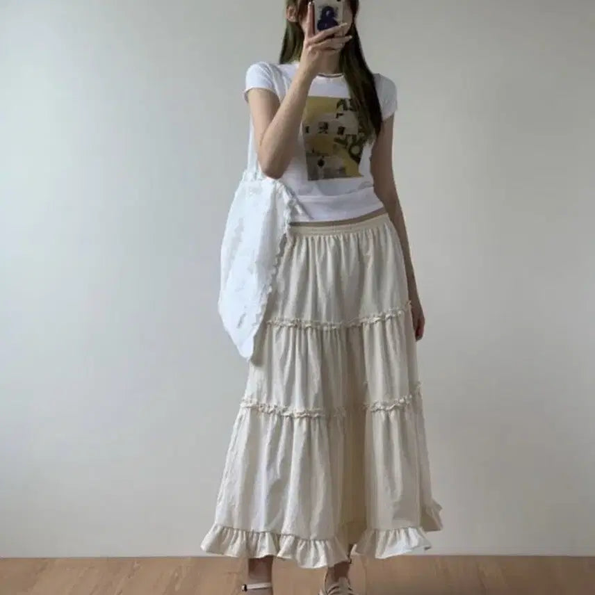 [BUNJANG] Lulu Seoul Whipped Frill Skirt Beige / (미개봉) 루루서울 프릴스커트
