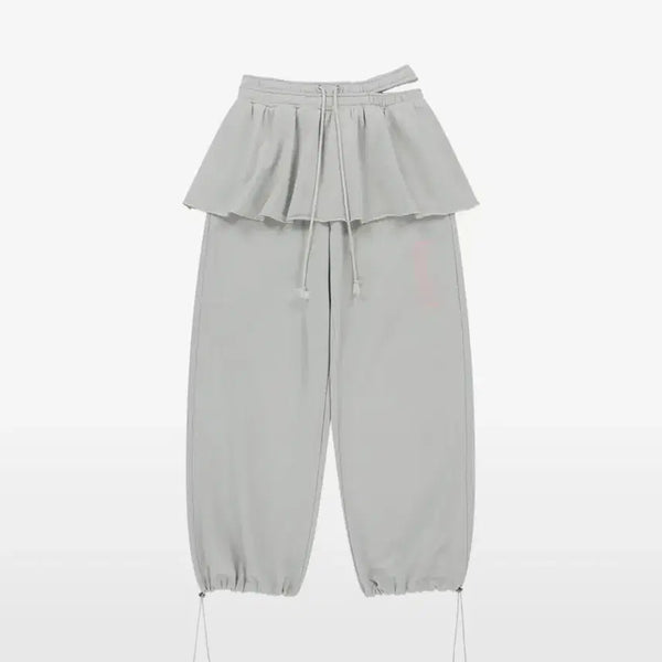 [BUNJANG] Duomiu Double Waist Skirt Sweatpants - Light Grey / 뚜오미오 DOUBLE WAIST SKIRT SWEATPANTS
