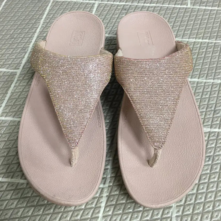 [BUNJANG] Fitflop Lottie Glitz Rose Gold Slippers Size 225 / 핏플랍 로티글리치 로즈골드 슬리퍼 225