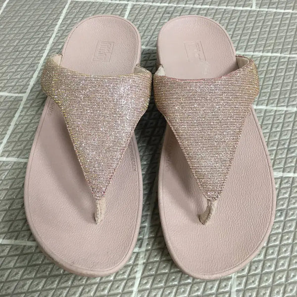 [BUNJANG] Fitflop Lottie Glitz Rose Gold Slippers Size 225 / 핏플랍 로티글리치 로즈골드 슬리퍼 225