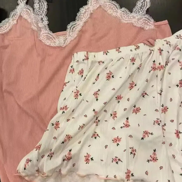 [BUNJANG] Pastel Pink Lace Camisole and Shorts Set / 파스텔 핑크 레이스 카미솔 세트