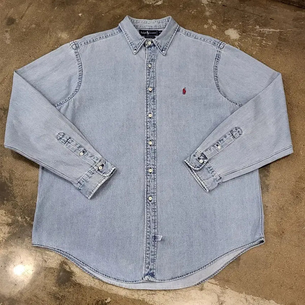 [BUNJANG] 90s Vintage Polo Ralph Lauren Denim Shirt / 90s 미국빈티지 폴로랄프로렌 데님셔츠 청남방 청셔츠