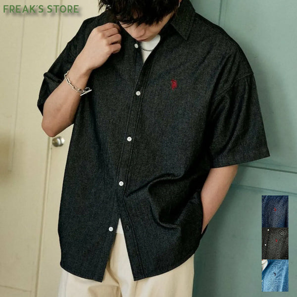 [BUNJANG] Freak Store x U.S. Polo Assn. One Point Denim Short Sleeve Shirt / 프릭스스토어 US 폴로 어쏜 별주 원포인트 데님 반팔 셔츠