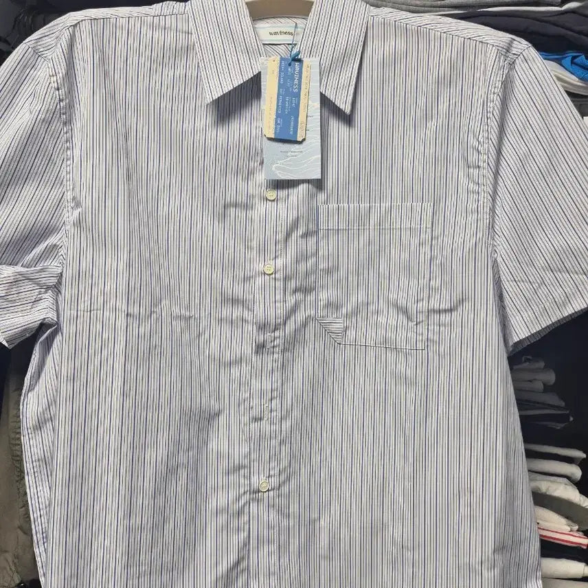 [BUNJANG] WAVYNESS Origami Stripe Half Shirt Blue / 웨이비니스 오리가미 스트라이프 하프 셔츠 블루 2사