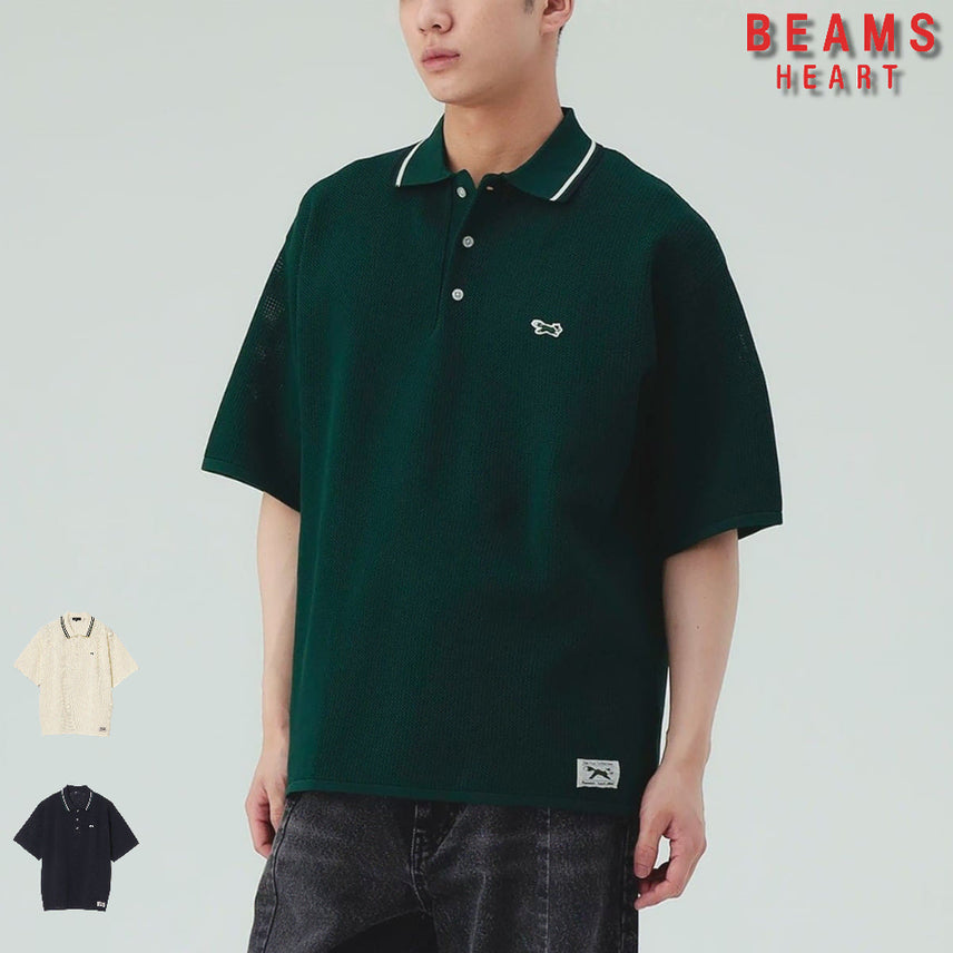 [BUNJANG] BEAMS x PENNEY'S Fox Logo Knit Polo Short Sleeve Shirt / 빔즈 하트 페니즈 별주 폭스 니트 폴로 반팔 셔츠