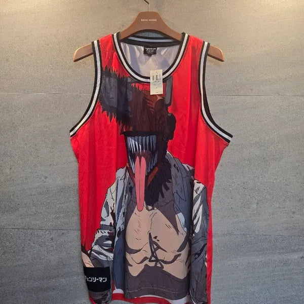 [BUNJANG] Chainsaw Man Devilman Red Jersey T-Shirt / 체인소맨. 데빌맨 레드 저지 티셔츠.
