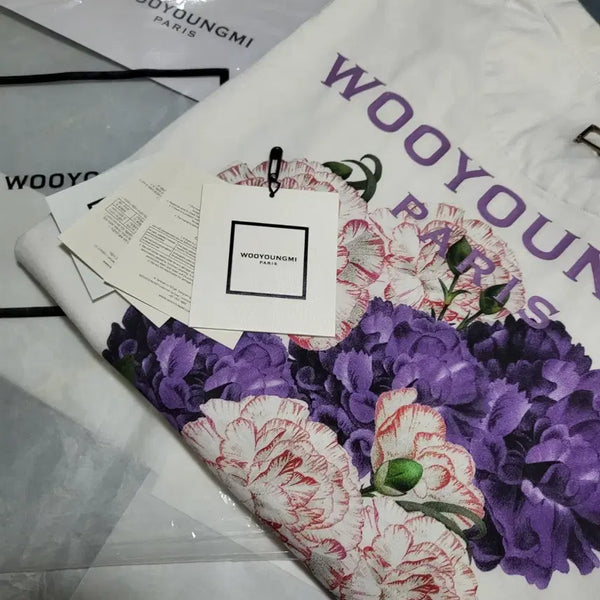 [BUNJANG] Wooyoungmi 21SS Flower Back Logo Short Sleeve T-shirt Size 46 / [새상품급/풀구성] 46 / 21SS 우영미 플라워 백로고 반팔티