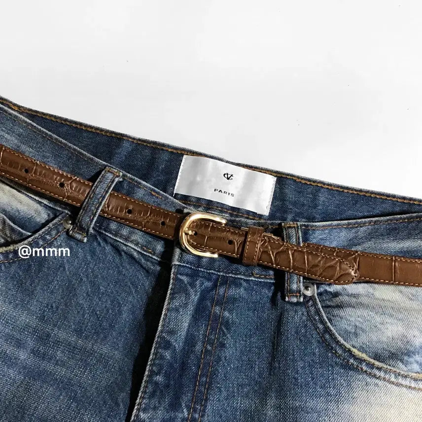 [BUNJANG] Unisex Crocodile Gold Ring Leather Belt / [Unisex] 크로커다일 골드링 가죽 벨트
