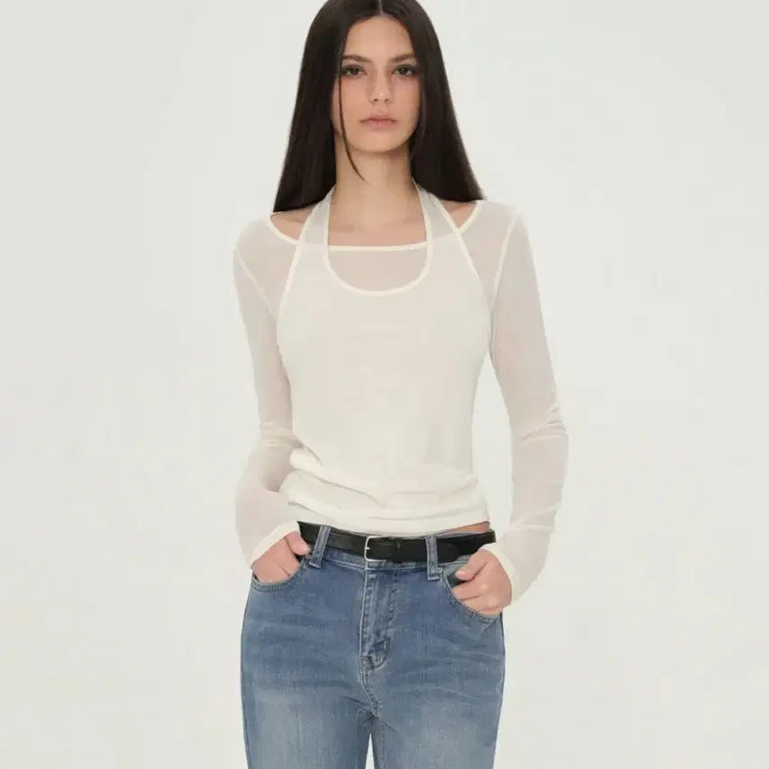 [BUNJANG] Musinsa Standard Women's Halter Layered Long Sleeve T-Shirt / 무신사 스탠다드 우먼즈 홀터 레이어드 긴소매 티셔츠