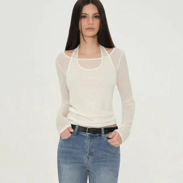 [BUNJANG] Musinsa Standard Women's Halter Layered Long Sleeve T-Shirt / 무신사 스탠다드 우먼즈 홀터 레이어드 긴소매 티셔츠