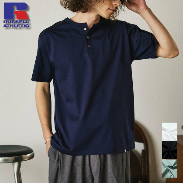 [BUNJANG] FREAK'S STORE x Russell Athletic Henly Neck Short Sleeve T-Shirt / 프릭스스토어 별주 러셀애슬레틱 헨리넥 반팔 티셔츠