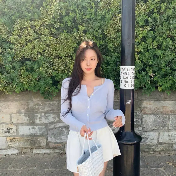 [BUNJANG] Leeds Basic Length Sky Blue Slim Cardigan / leeds 리즈 베이스 슬림가디건 스카이블루 새상품