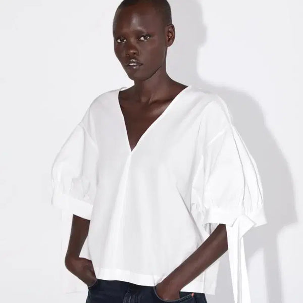 [BUNJANG] Zara Puff V-Neck Blouse / 자라 퍼프 브이넥 블라우스