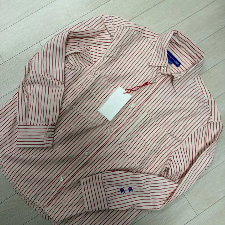[BUNJANG] ZARA x Champion Striped Shirt White Red (Size S) / (S)자라 x 챔피온 스트라이프 셔츠 화이트 레드